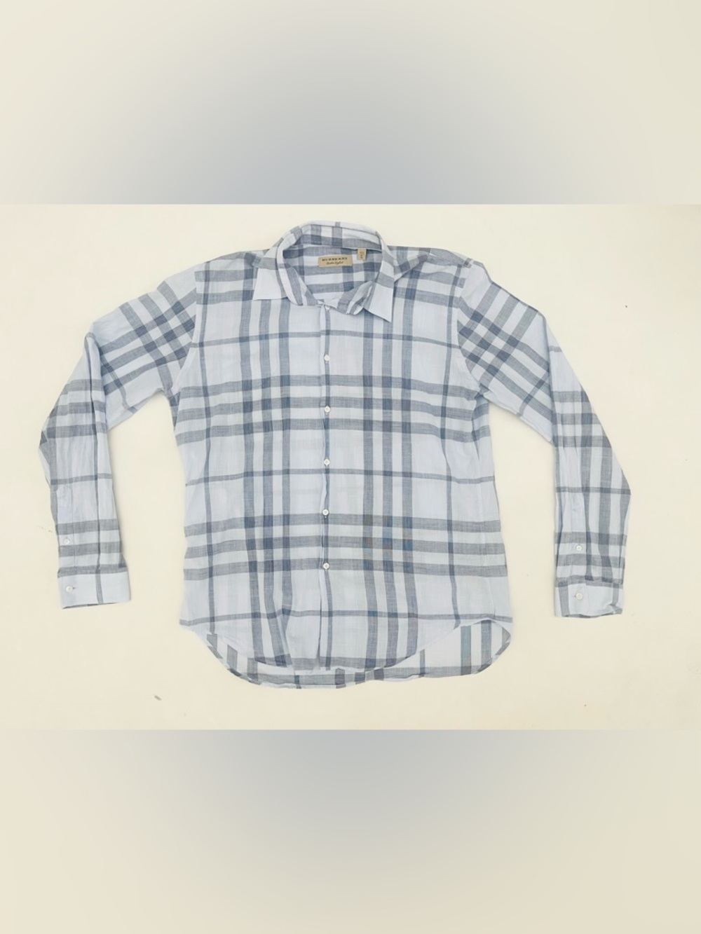 BURBERRY men’s long sleeve button up Shirt Check Small XL Mineral Blue